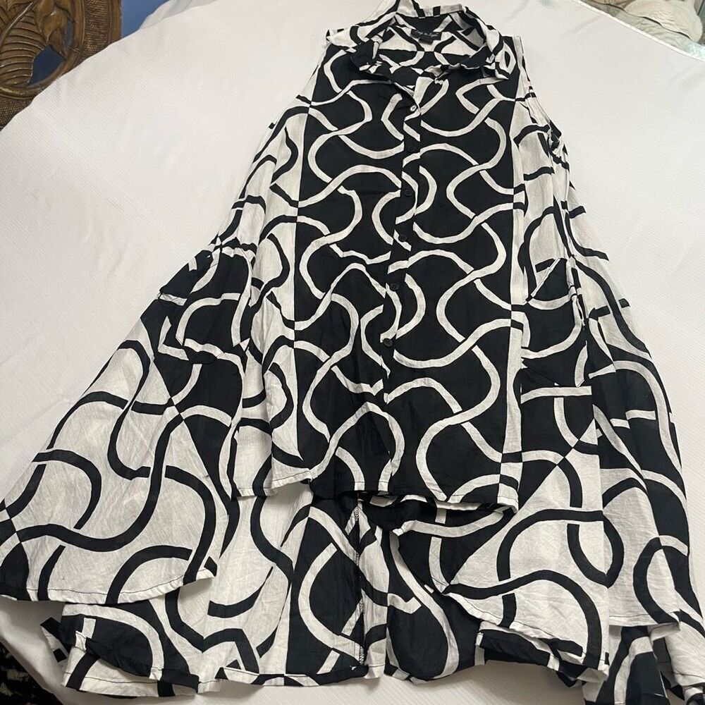 Step In Style Black White Lagenlook Asymmetrical Art To Wear Tunic Dress Size XL